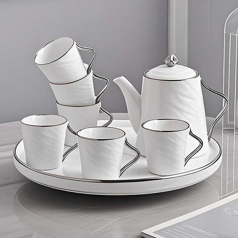 Home Gifts Ceramic Cup Pot Set Office Conference Room Hospitality High Value Turntable 8-piece Tea Coffee Set