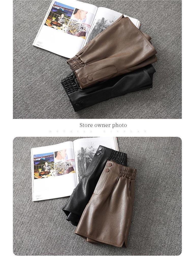 High-Waisted Women's PU Leather A-Line Shorts, Versatile Bootcut Wide-Leg Pants, Plus Size, 2025 Autumn/Winter Fashion