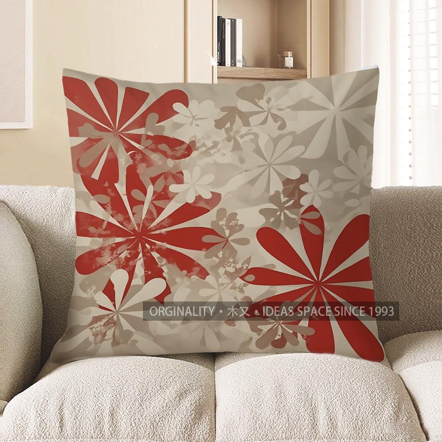 Home Decor Red & Gray Floral Pattern Decorative Pillow Cover Pattern Cushion Cover Suitable for Sofa Bedroom Car Pillow Cover