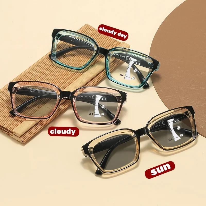 Retro Luxury Multifocal Photochromic Reading Glasses Neutral HD Far Near Dual Use Anti Blue Light