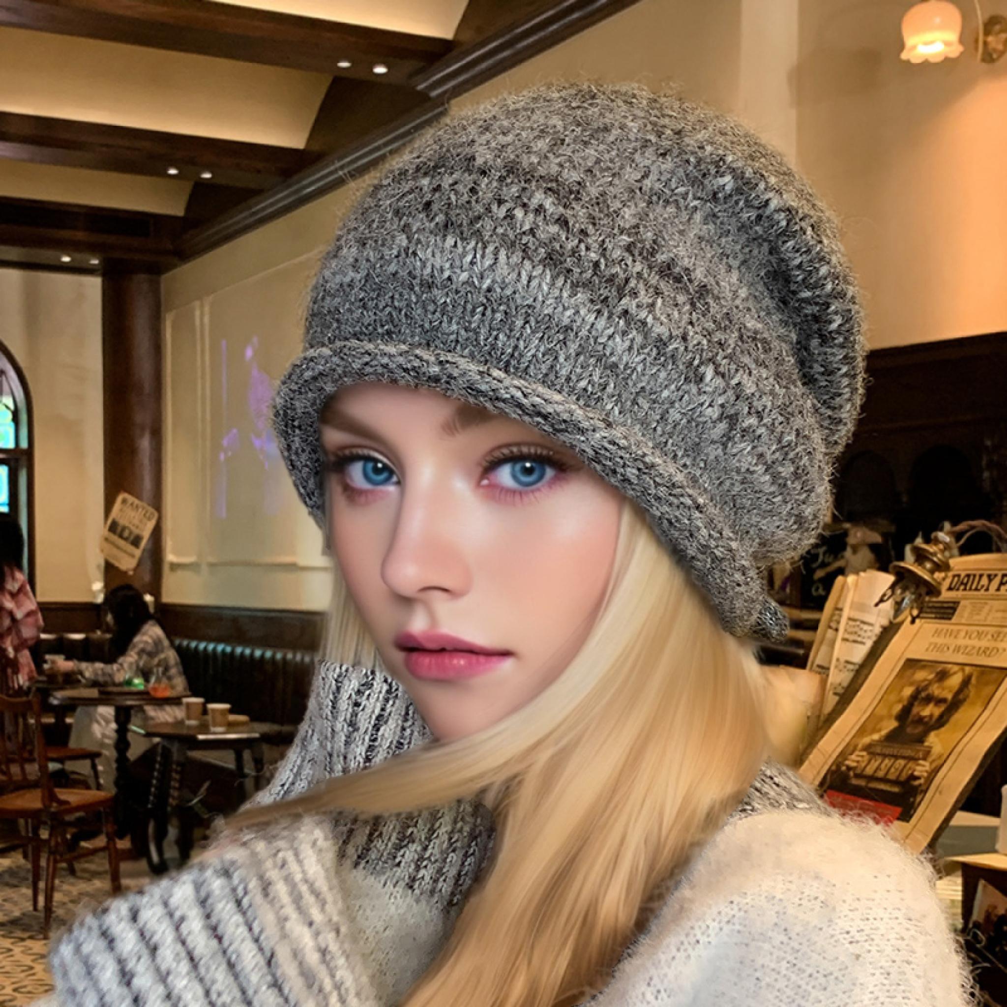 

Женская стильная градиентная шапка-бини - Мягкая и теплая, Универсальная для осени/зимы, Подчеркивает лицо, Стильная зимняя шапка-бини серый