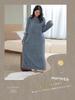 GlamollaMisse Long Fluffy Fluffy Long Winter Women's Pajamas, Dress, Nightgown, Loungewear, Winter, Cardigan, Pockets, Sleeves, Loungewear,