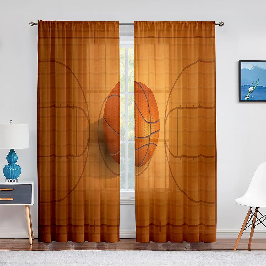 Basketball Sport Thema Transparenter Voile Vorhang für Teenager Jungen Männer Schlafzimmer Wohnzimmer Dekoration Moderner Chiffon Tüll Fenstervorhang