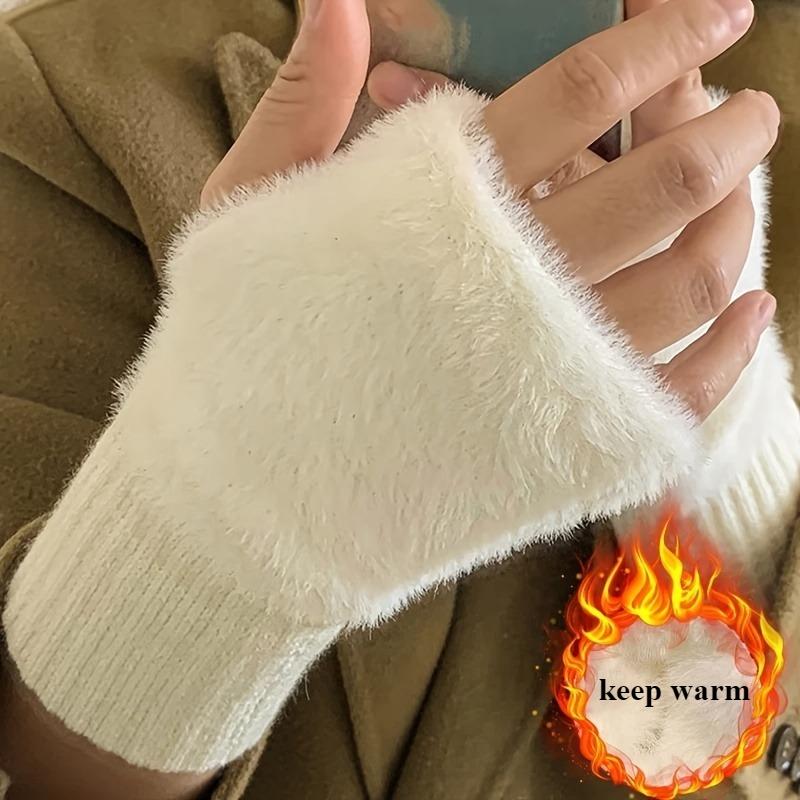 Lady's Comfortable Fingerless Gloves - Soft, Warm, and Fashionable Pure White Winter Gloves, Suitable for Cold Weather