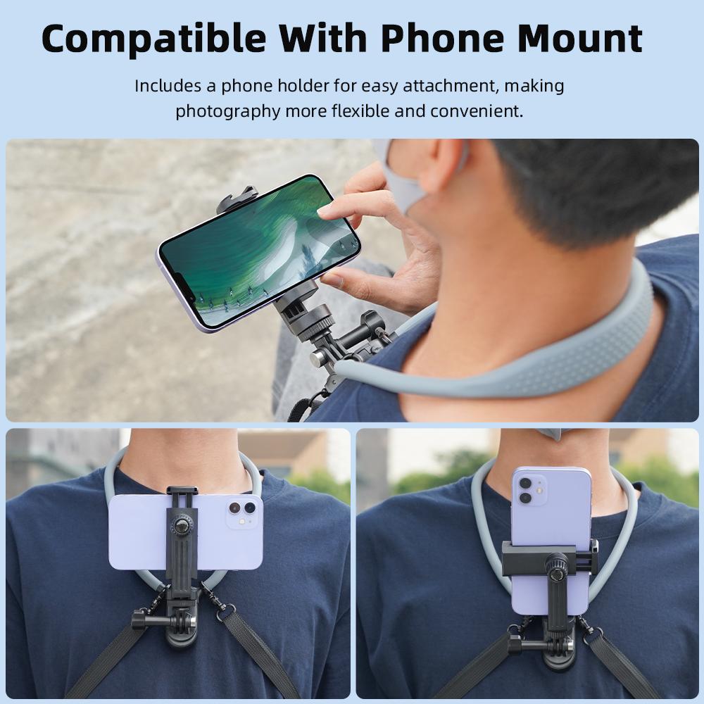 Flymile Neck Mount for DJI Action 5/Gopro 13/Insta360 Camera/Phone Neck Holder for Indoor Outdoor Video Recording POV Vlog