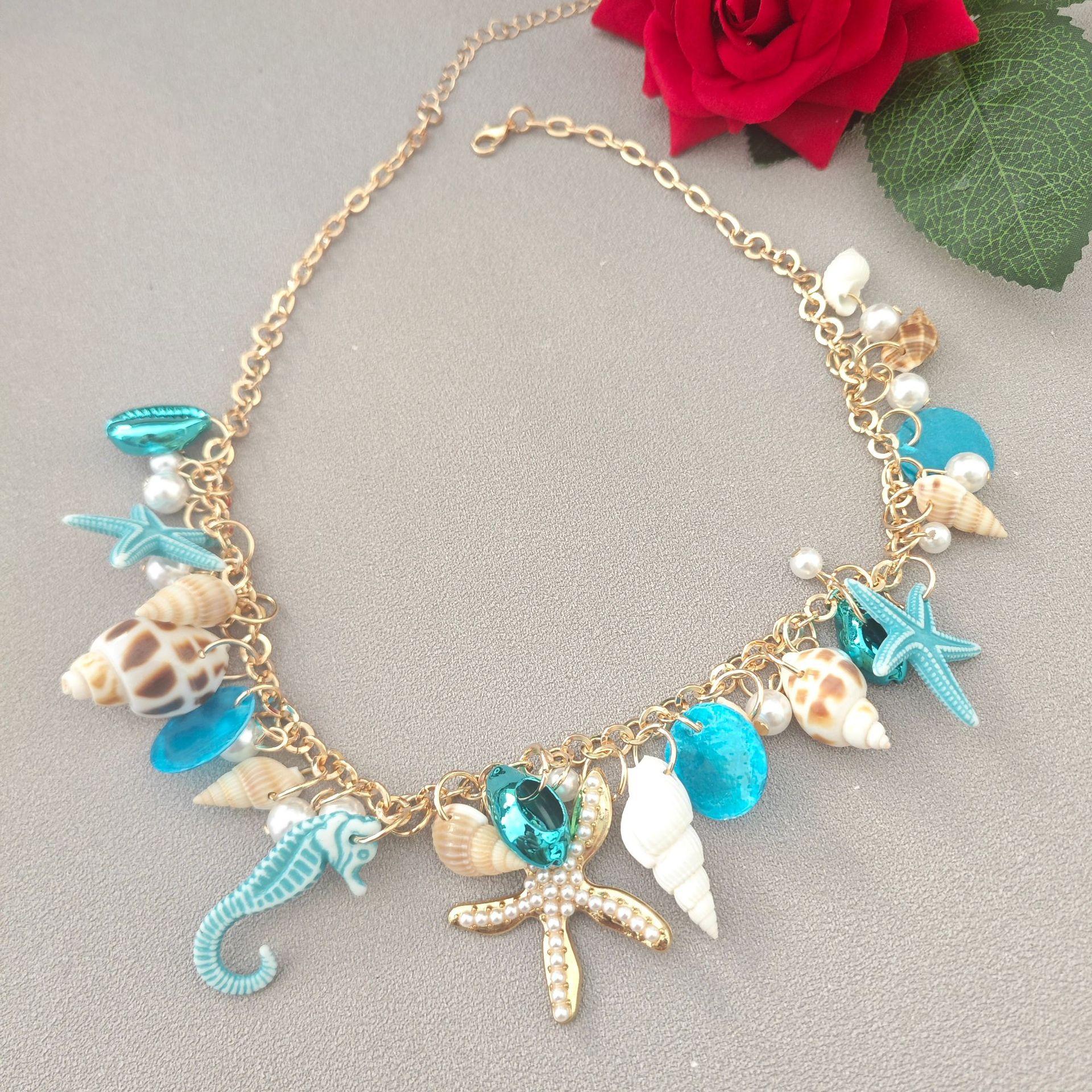 

Trendy Vacation Beach Jewelry Set for Women Starfish Shell Charm Bracelet Necklace Gift Accessories