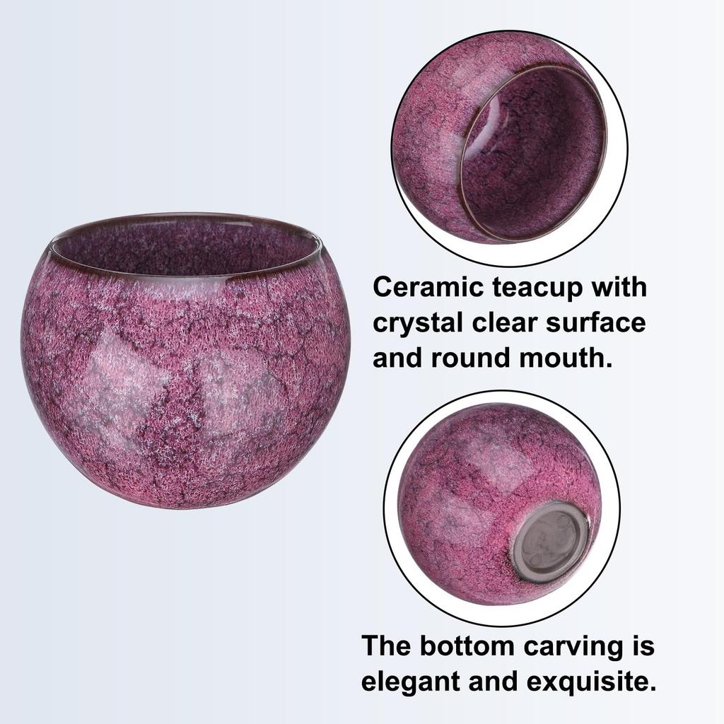 Uxcell Handmade Tea Bowl Set of 4, 150ml  5oz, Kiln-Made, Chinese-Japanese Ceramic Tea Bowls, Perfect for Gongfu Tea Sets or Home Gifts, Pink