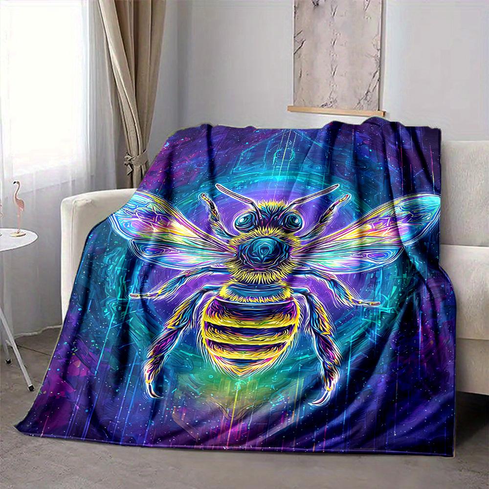 1PC Neon Bee Print Blanket, Throw For Sofa, Bed, Travel, Printing Blanket With Soft And Warm Fabric yy250918181