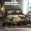 3d Deer by Lake Forest Pattern Duvet Cover Set Fantasy Themed Woven Polyester Bedding with 1 Duvet Cover+1/ 2 Pillowcases