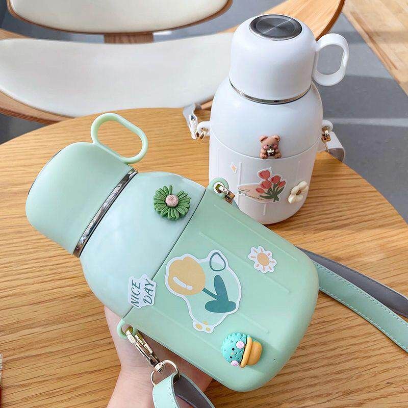 Large Capacity Thermos Cup for Girls, Stylish Water Bottle with Lid, Stainless Steel Big Belly Water Bottle for Children