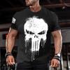 Summer Vintage Men's T Shirt Militar Skull Print Tees Casual Short Sleeve Pullover Oversized Man Clothing Outdoor O Neck T-Shirt