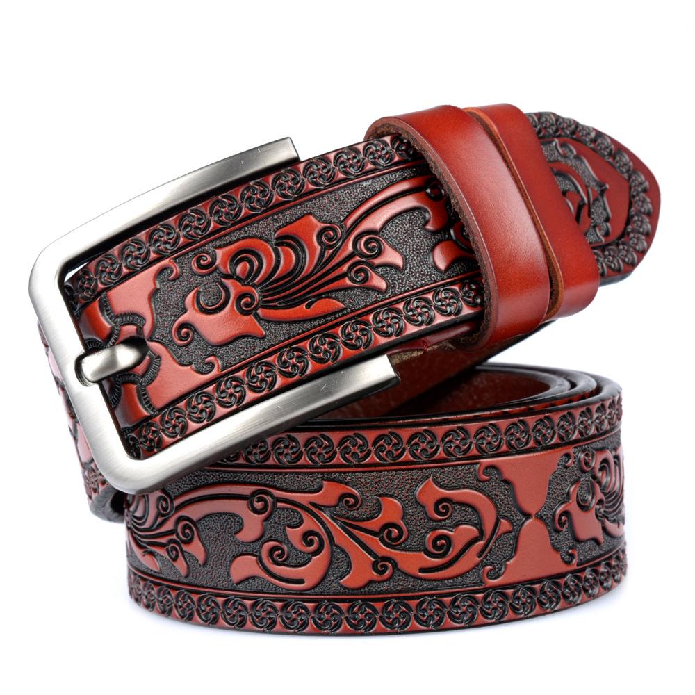 Personalized Men's Leather Belt for Jeans – Customized Carving Cowhide Belt Fashion Accessory