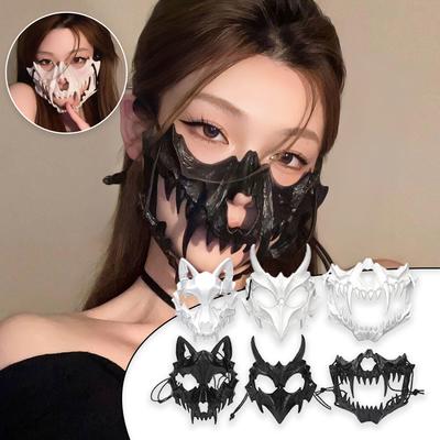 Masques Crâne Animal Cosplay Halloween Demi-Visage Squelette Danse des Os Accessoires de Fête de Bal Mascarade