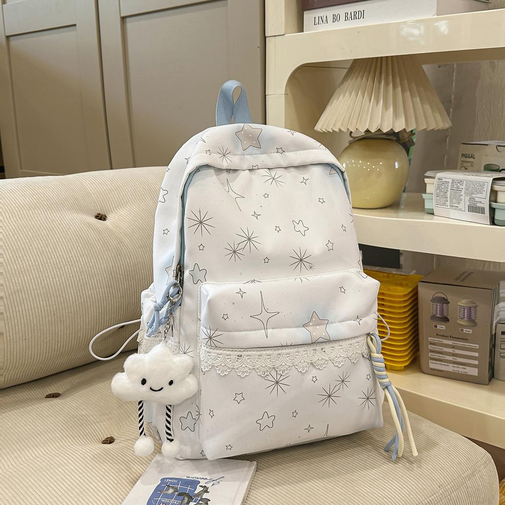 Schoolbagins wind backpack schoolbag cute cloud pendant simple fresh fashion versatile backpack Korean version of campus sweet