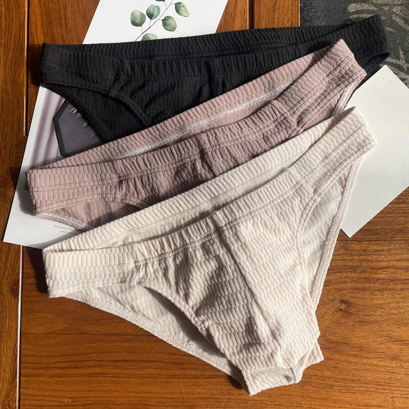 1PC Cotton Tanga Breathable Men's Panties Elastic Underwear Solid Color Low Waist Briefs Waistband Mens