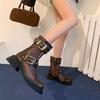 Women's Boots 2025 New Summer Cool Boots Breathable Hollow Out Mesh Boot Square Toe Side Zip Ankle Boots for Women Botas