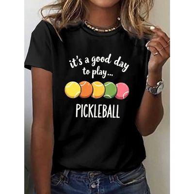 Europese maten T-shirt met korte mouwen en ronde hals met een leuk ontwerp om pickleball te spelen, perfect voor casual zomer- en lentekleding voor dames