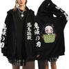 Women's Oversized Zipper Shirt, Harajuku Anime Cartoon Demon Killer Printed Jacket, Spring Warm Casual Long Sleeved Top
