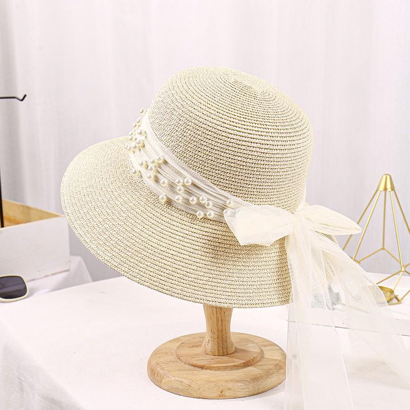 Lace Bow Big Brim Straw Hat Spring and Summer New Sunscreen Beach Sun Hat Fresh and Sweet Bucket Hat
