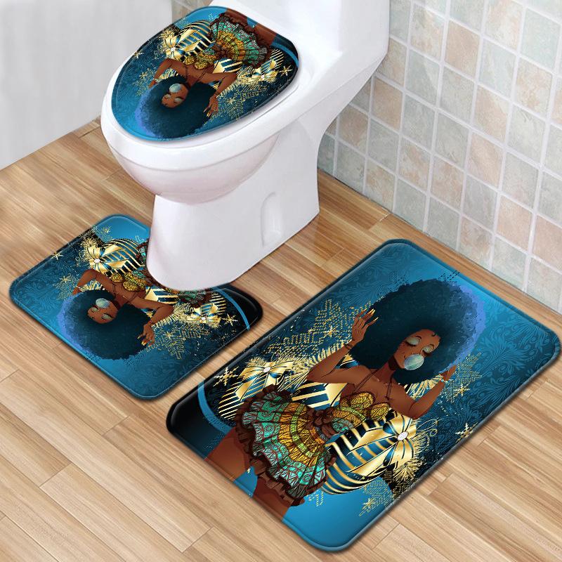 African Women'S Bathroom Floor Mat Three-Piece Bathroom Carpet Toilet Mat Set Doormat Bathroom Non-Slip Mat