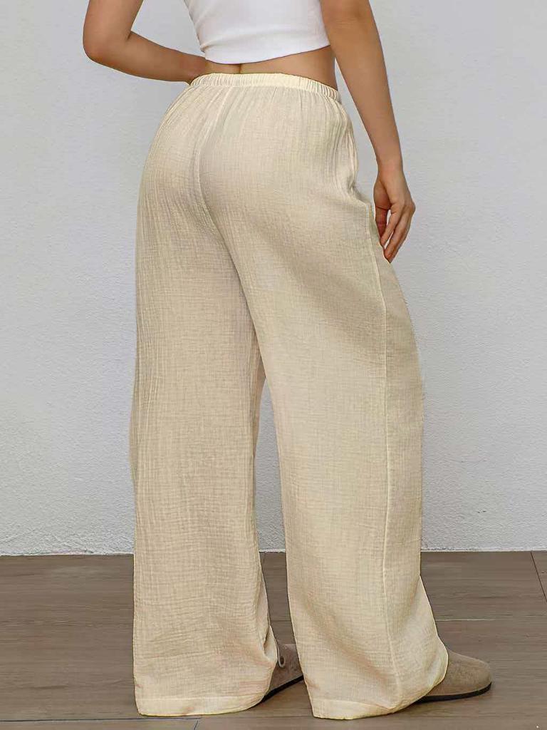 2026 Women's Pure Cotton Loose Solid Color Elastic Waist Wide-Leg Casual Pants
