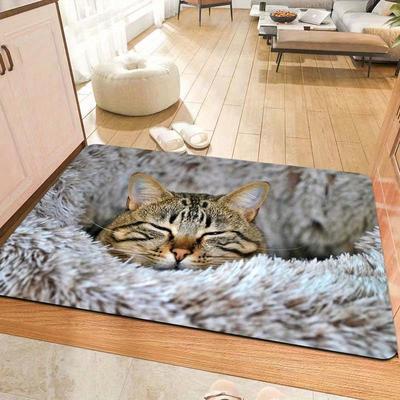 1 pz. Tappeto da pavimento con motivo a gatto, moderno, in poliestere, antiscivolo, colorato, per interni, per casa, bagno, camera da letto, soggiorno