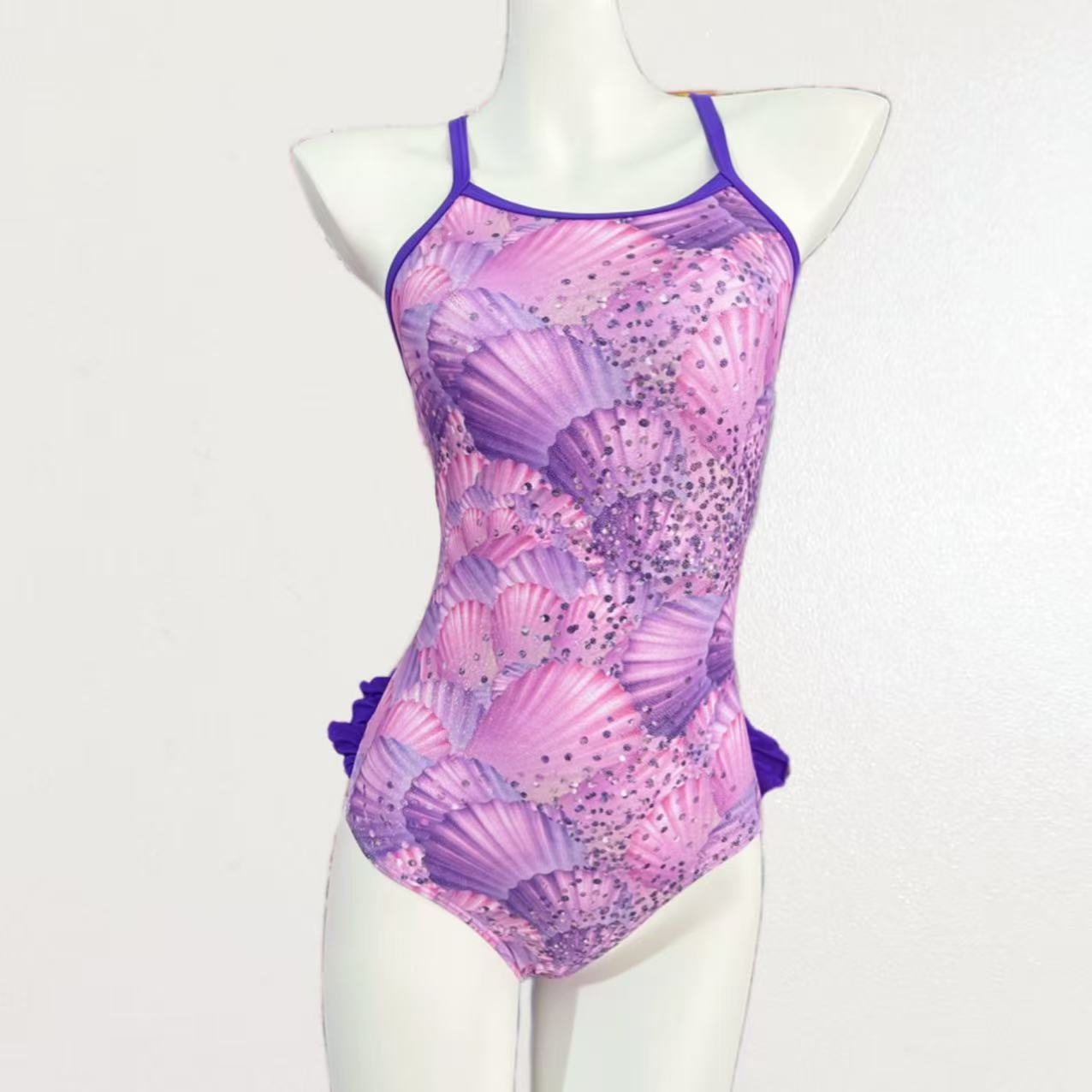 

Purple Shell Feature Lace Colorful Diamond Surface Fine Flash Swimsuit One-piece Swimsuit Medium Fork Racing M