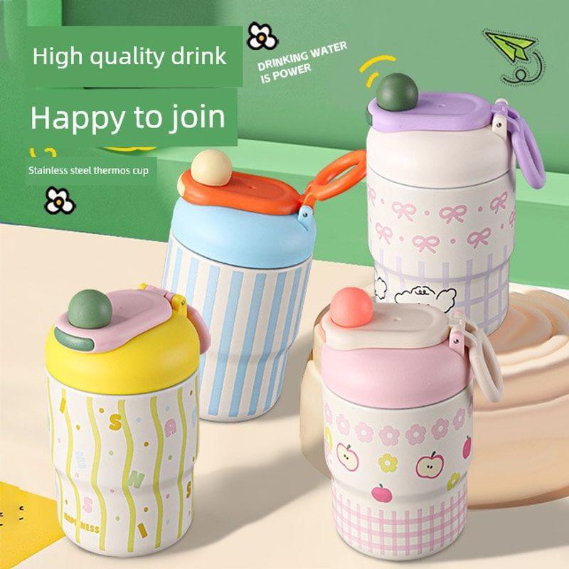 Large-Capacity Thermos Cup for Women 2025 New Coffee Cup Kidsren's Straw Cup Student School Double Drinking Cup