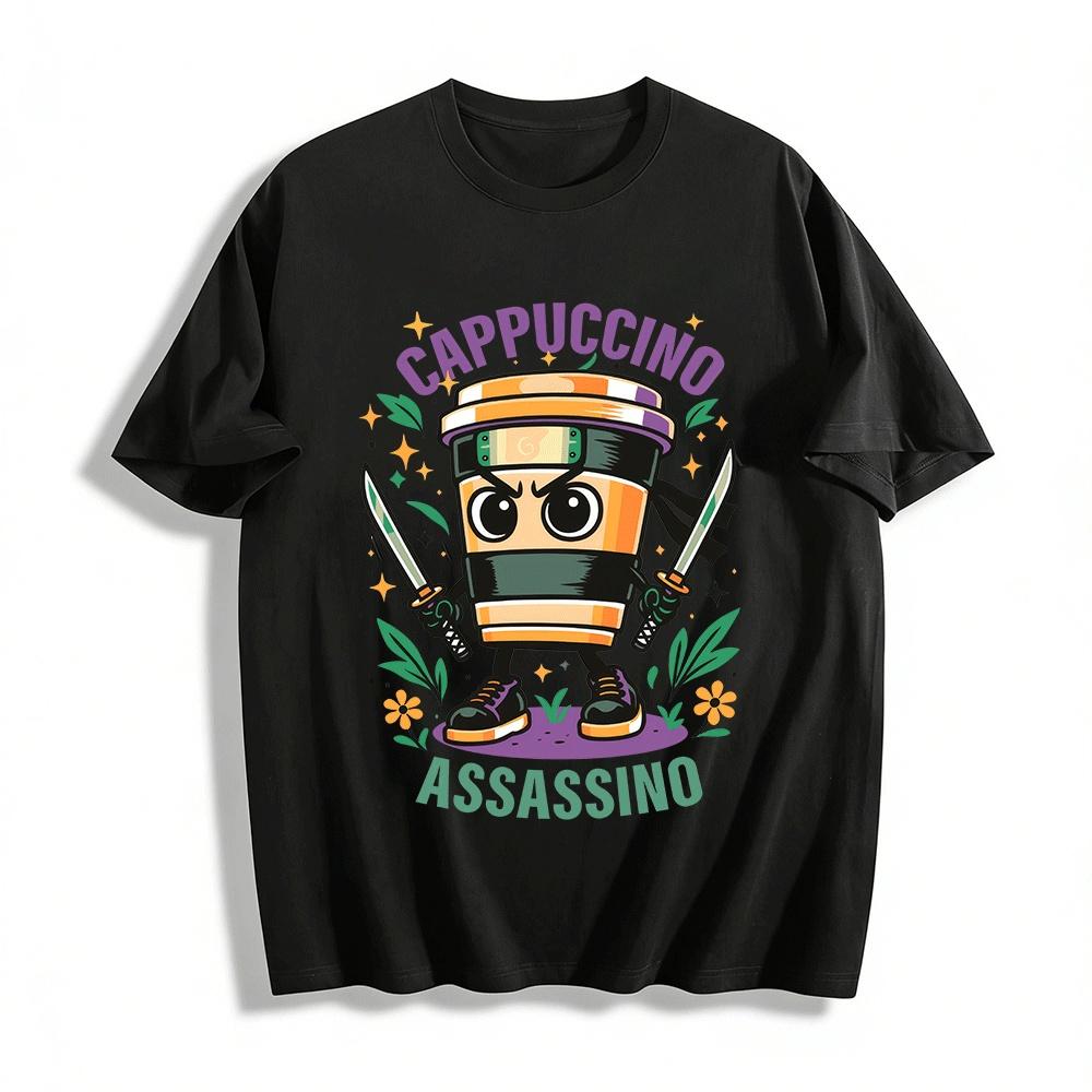 Cappuccino Assassino Ninja Coffee Print Casual T-Shirt Pure cotton T-shirt XXS