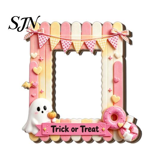 Magnetic Picture Frame Halloween Photo Refrigerator Magnet, Ghost Pumpkin Fridge Frames Holder, Wooden Decorative for Holiday Party Kitchen Favors