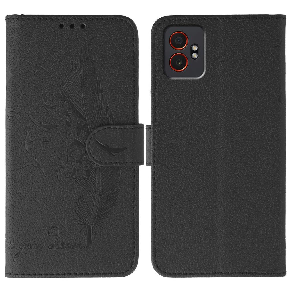 For Samsung Galaxy XCover7 Pro Case Feather Imprint PU Leather Wallet Phone Cover