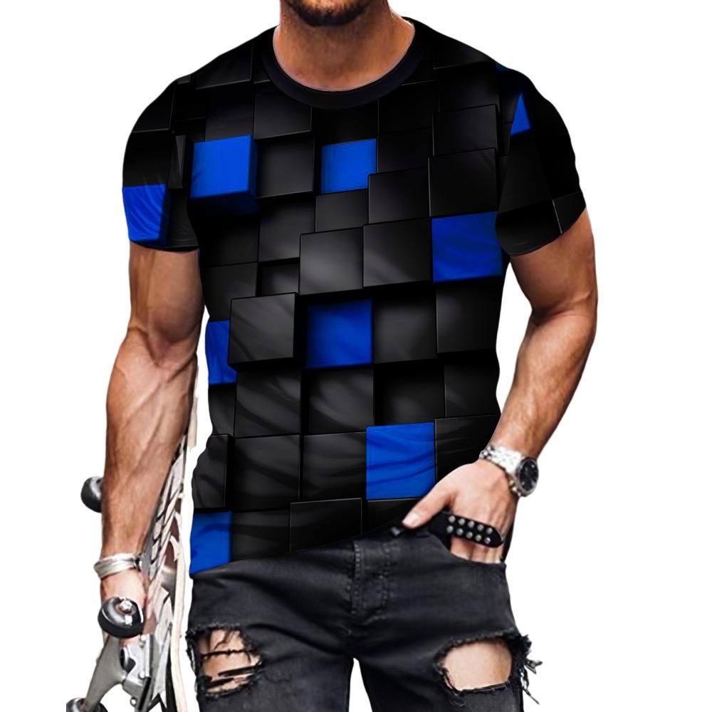 

Мужская футболка с оптической иллюзией, 3D-печатная одежда, мужская футболка с круглым вырезом, футболка с коротким рукавом, футболка большого размера, модная одежда 2000 года M