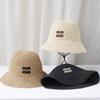 Handmade Letter Embroidery Sun Hat Wide Brim Floppy Summer Straw Panama Dome Bucket Hat for Women Beach