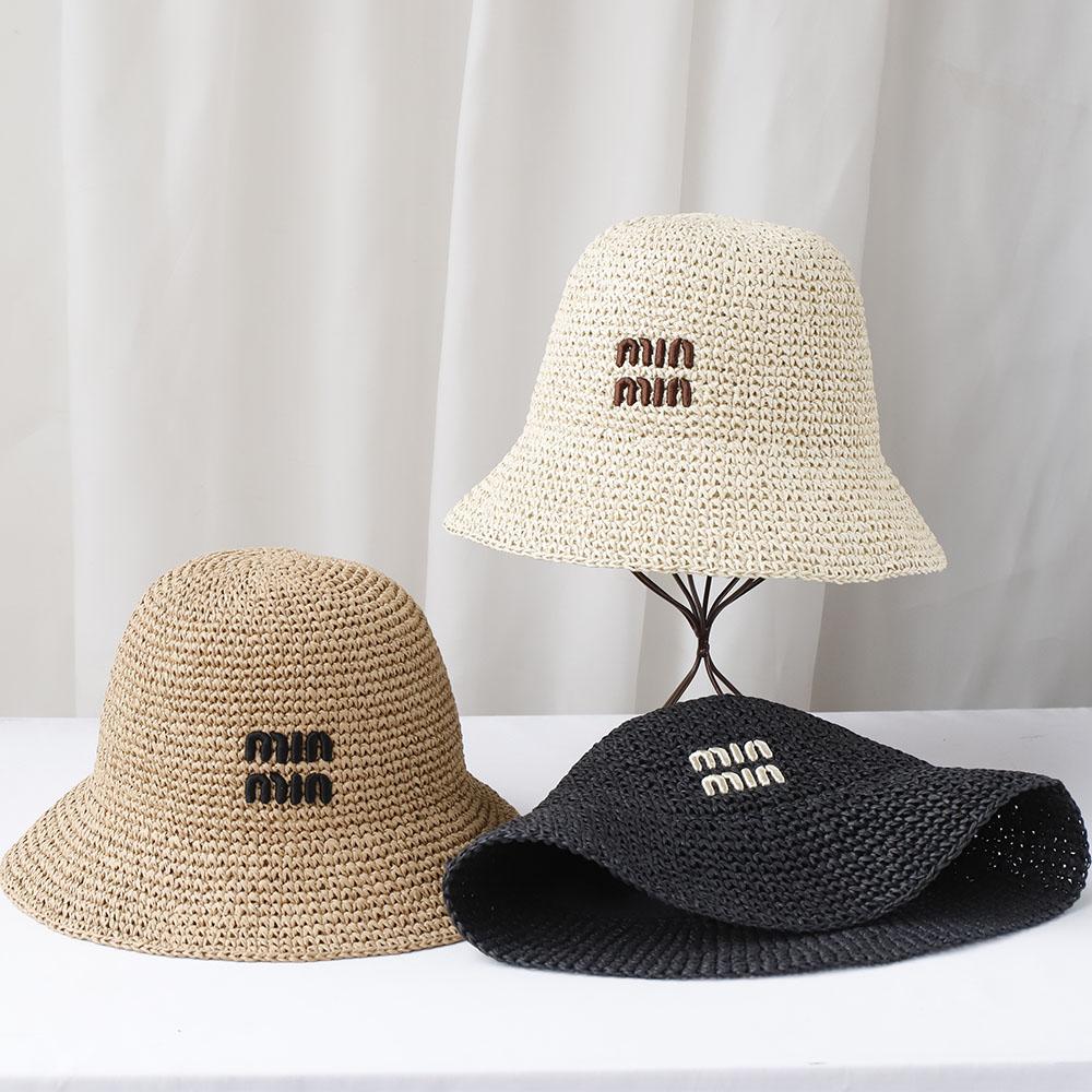 Handmade Letter Embroidery Sun Hat Wide Brim Floppy Summer Straw Panama Dome Bucket Hat for Women Beach