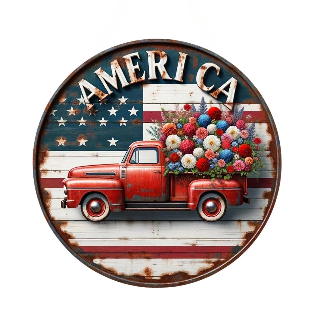 Old Style Trucks Theme Round Metal Aluminum Sign Art Desktop Decorative Plates for Bar Garage Club Yard Home Office Wall Decor
