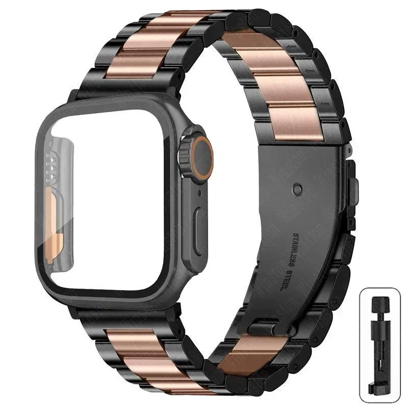 Armband i rostfritt stål + Ultrafodral för Apple Watch-band 10 42 mm 46 mm 44 mm 45 mm 41 mm 40 mm metallarmband för iwatch-serien 9 8 7 6 SE
