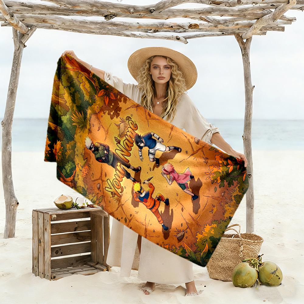 Naruto Character Personalized Text Beach Towel High Absorbency & Quick-Dry Ideal for Travel Outdoor Swim Pool Yoga Surf Camping Hiking Gym Gift Holida