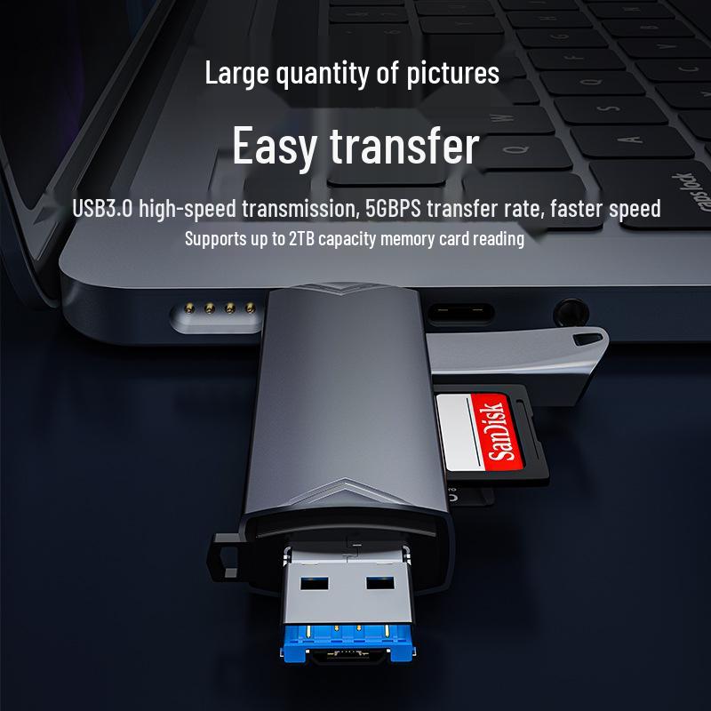 High-Speed USB 3.0 Multi-Function Card Reader for iPhone 15, SD, and TF Cards