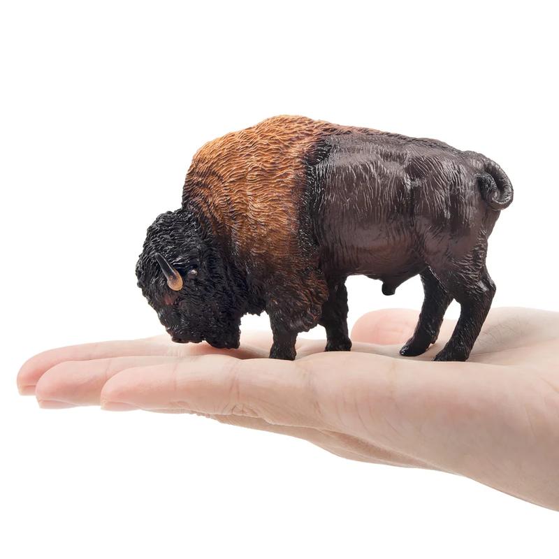 Toymany Simulation American Bison Wildlife Animal Model Toy Mini Figures Dolls Action Figurines Toys for Children Gift Cake Deco