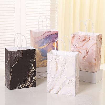 5Pcs Marble Design Kraft Paper Gift Bag with Handle Birthday Party Packaging Bags Wedding Gifts for Guest Eid Ramadan Supplies