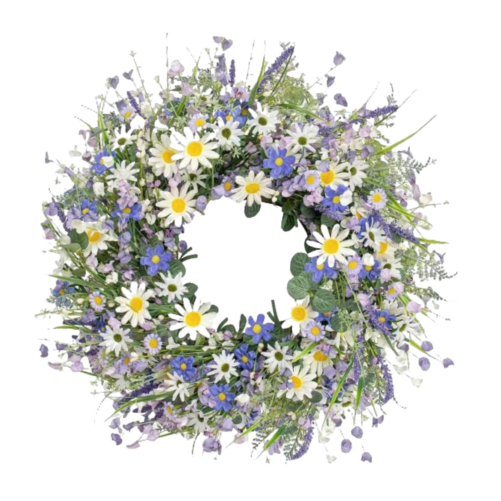 Home Decoration Artificial Door Wreath Spring Garland Realistic Flower Head Wreath for Office Wall Porch Summer Welcome