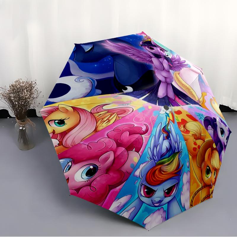 Little Pony Fashionable Automatic Opening/Closing Folding Umbrella. Portable and Foldable, Ideal for Gift, Travel, and Daily Use.
