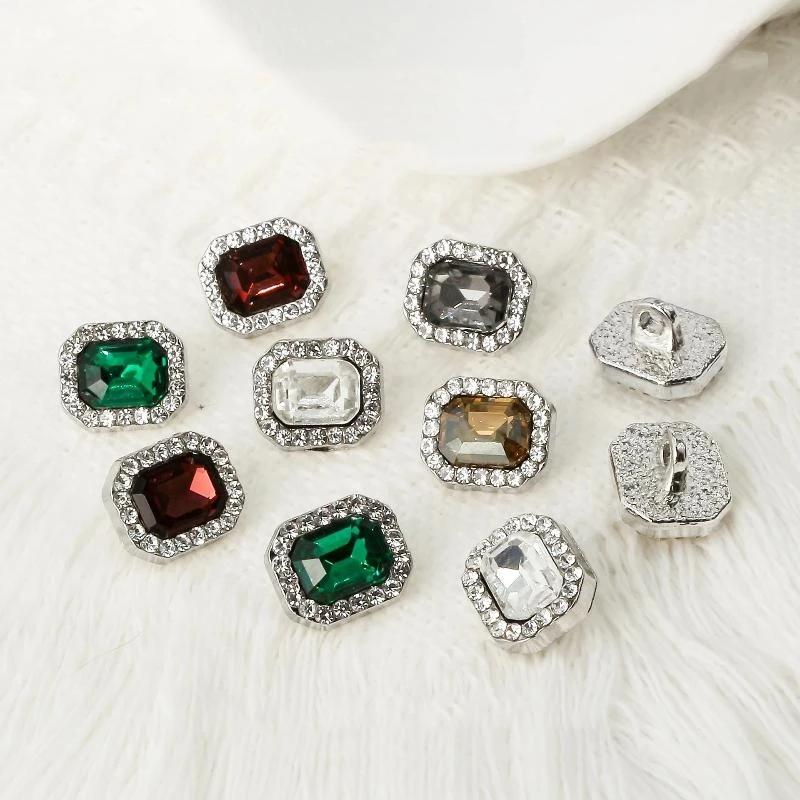 2Pcs Square Diamond Buttons Alloy Coloured  Hand-Sewn Buttons Spot Wholesale Diy Coat High-Grade Button Decorat