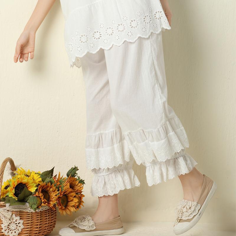 Japanese Mori Girl Embroidered Lace Wide-Leg Pants - 2023 New Loose Casual Style