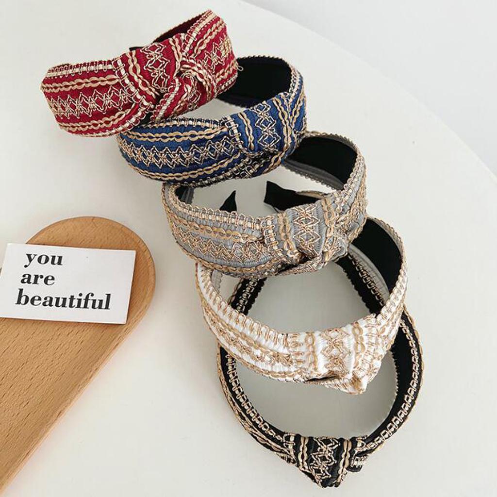 PROLY Neue Mode Haaraccessoires für Frauen Breite Seite Vintage Böhmisch Kopfschmuck Mittiger Knoten Turban Mädchen Stirnband Haarband