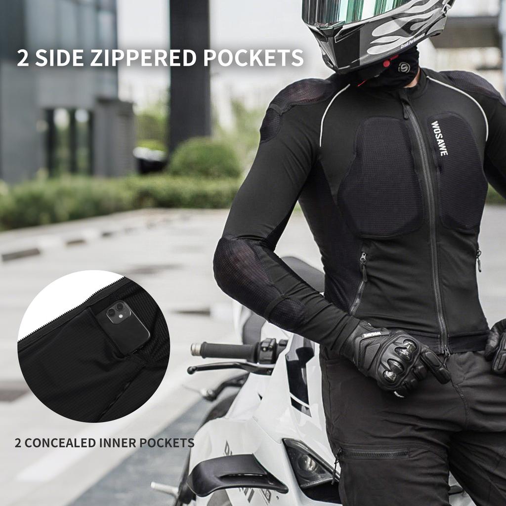 WOSAWE Motorcycle Jacket Body Armor Protection Jackets Motorbike Clothing Moto Riding Back Protectors CE Certification Soft Pads