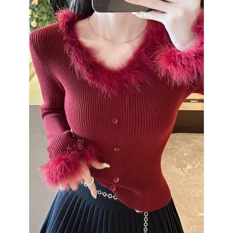 Design Sinn V-Ausschnitt verdickter Pullover Damen Unterwäsche Herbst und Winter neuer Pullover gestricktes Unterhemd kurzes Oberteil Tide