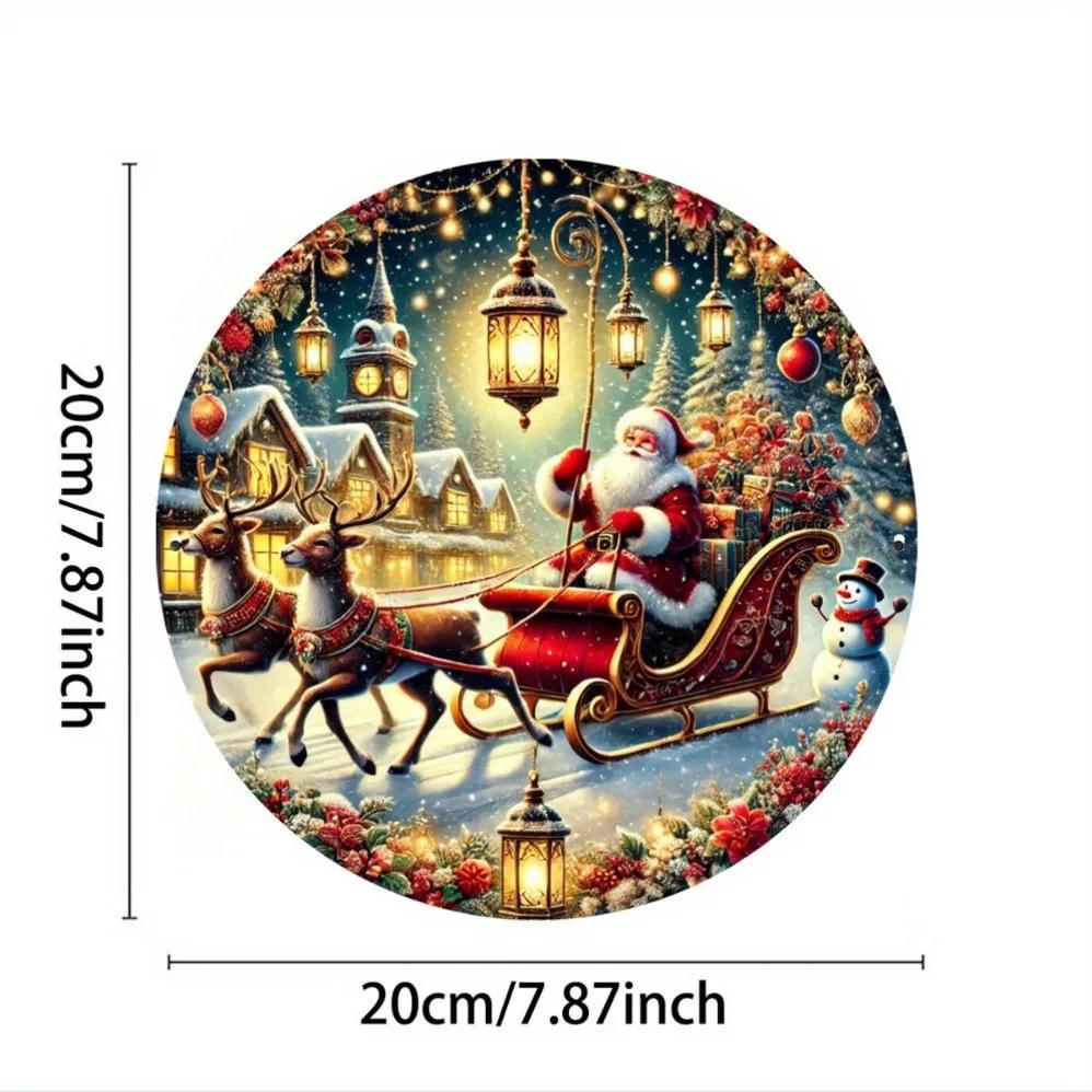 DVintage Santa Reindeer Christmas Iron Sign Round Festive Wall Decor Reusable Holiday Art for Homes