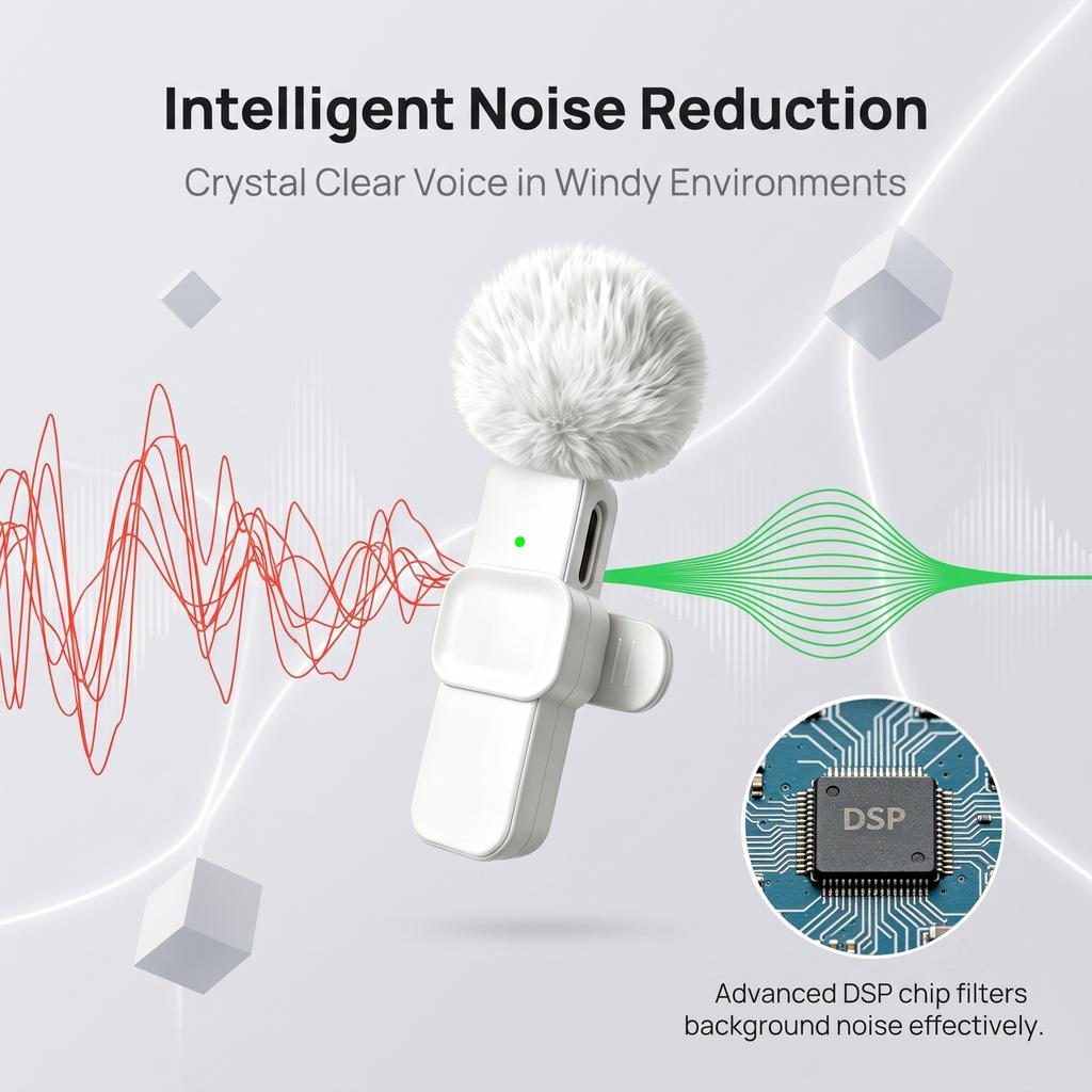 Type-C Port Wireless Lavalier Microphone with Noise Reduction, Windproof Cover for Video Recording Interview Live Streaming Vlog