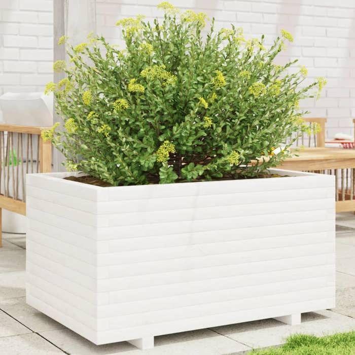 VidaXL Jardinière blanc 90x60x49,5 cm bois de pin massif, jardinière d'extérieur, bac à fleurs, bac à tomates, jardinière de 3282565